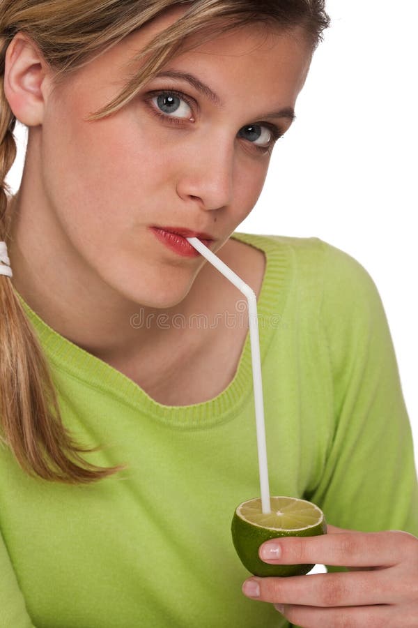 Healthy lifestyle series - Woman drinking lime