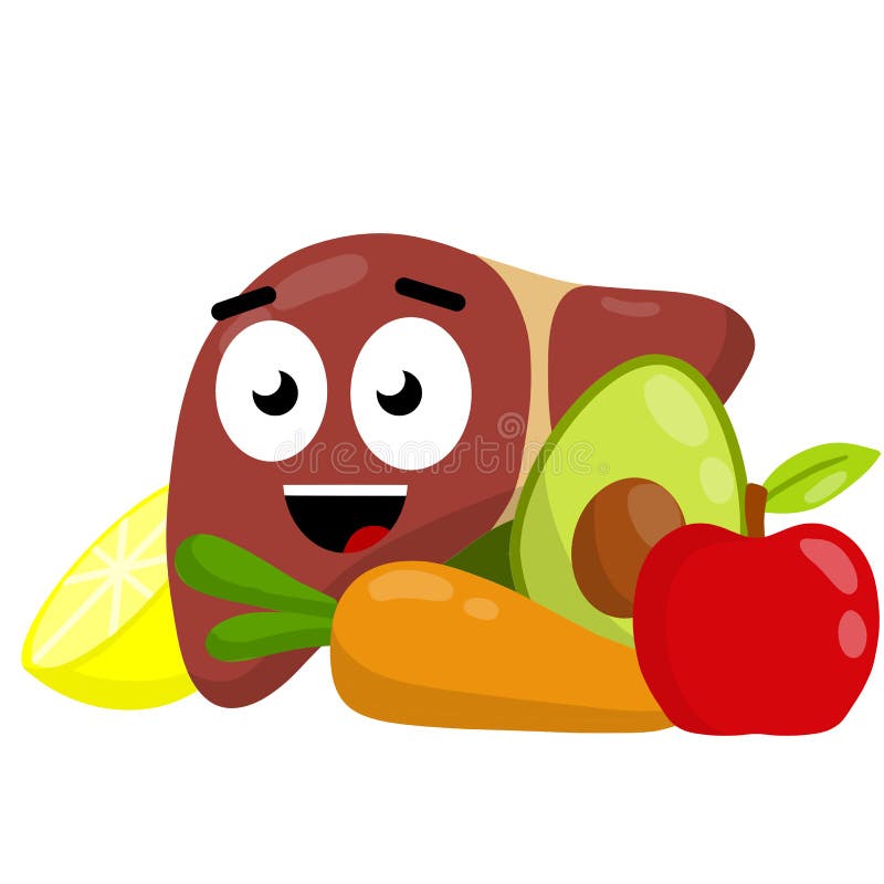 Healthy Liver. Happy Human Organ. Vegetables and Fruits Stock Vector -  Illustration of cartoon, health: 215955924