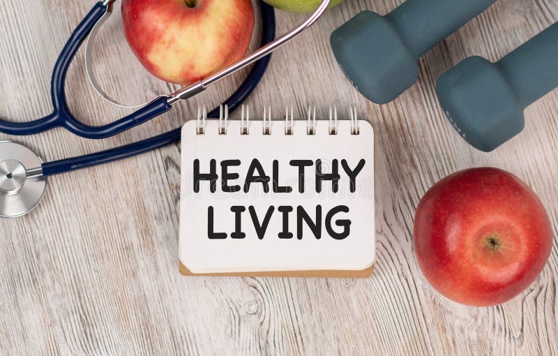 Healthy Living Text on Wooden Blackboard with Stethoscope. Stock Photo ...