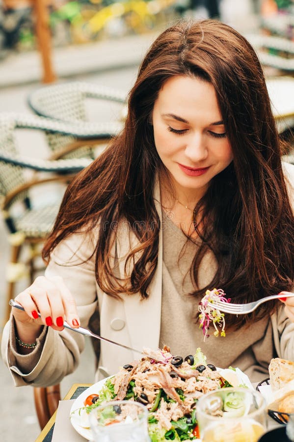 Woman Eating Business Lunch in Sushi Restaurant Stock Image - Image of ...