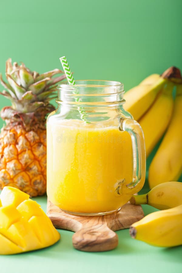 Healthy Mango Pineapple Smoothie in Mason Jars Stock Photo Image of