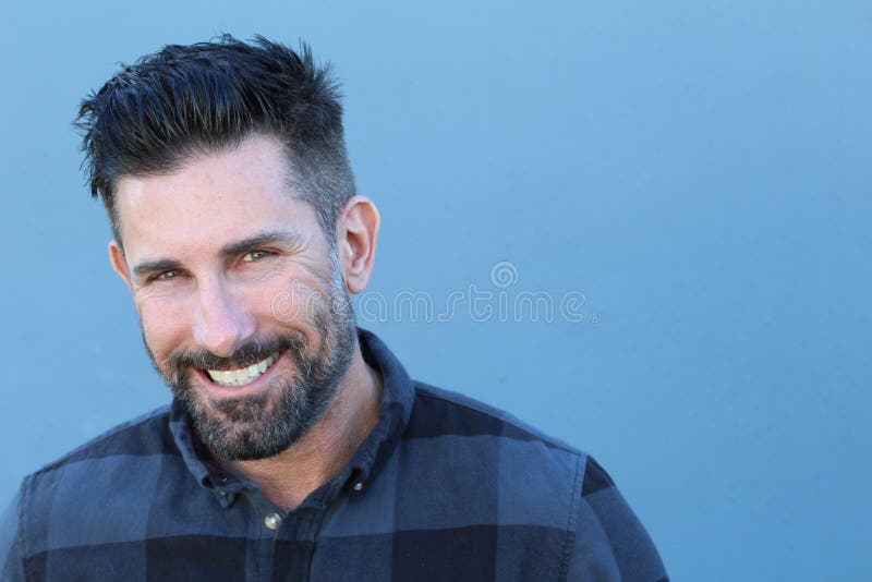 Healthy mature man smiling close up with copy space