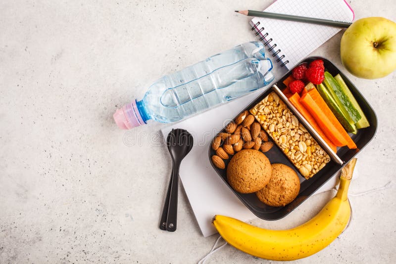 Healthy meal prep containers with fruits, berries, snacks and vegetables.  Takeaway food on white background, top view. Lunch box to school Stock  Photo - Alamy