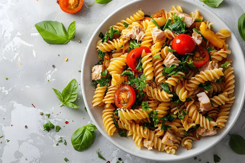 Healthy Mediterranean Pasta Salad with Fresh Tomatoes, Chicken, and