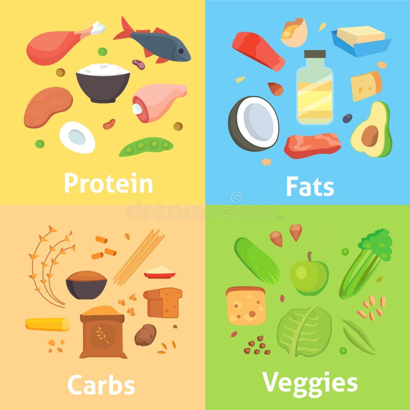 Healthy nutrition, proteins fats carbohydrates