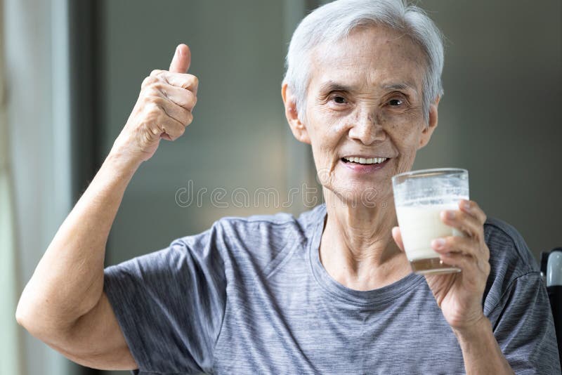 Healthy Old Elderly Grandmother Thumbs Up for Delicious Fresh Milk Drink during Breakfast,happy Smiling Asian Senior Woman Stock Image - Image of beverage, happy: 211326677