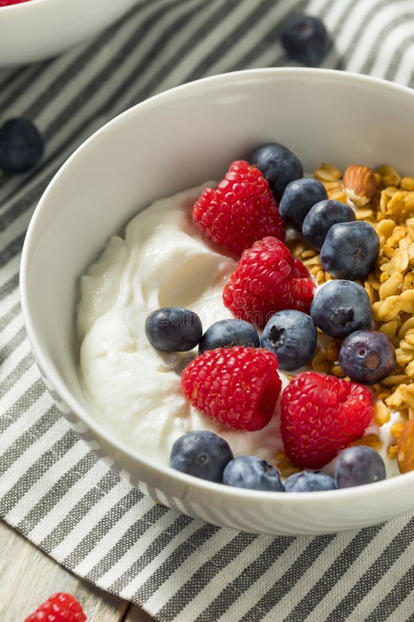 Healthy Organic Greek Yogurt with Granola and Berries Stock Image ...