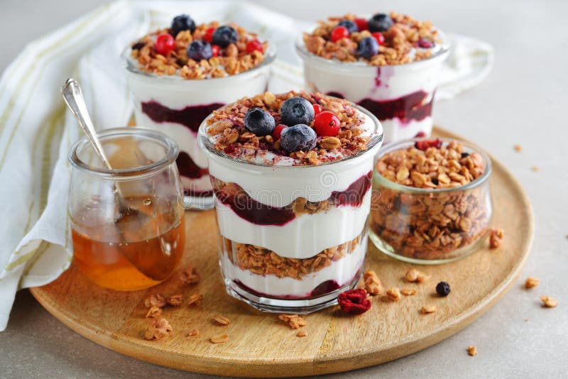 Healthy Parfait with Muesli Berry Sauce Stock Image Image of cereals