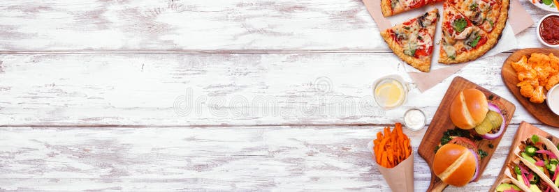 Healthy Plant Based Fast Food Side Border. Top Down View Over a White Wood Banner  Background. Copy Space. Stock Image - Image of overhead, eating: 211965103