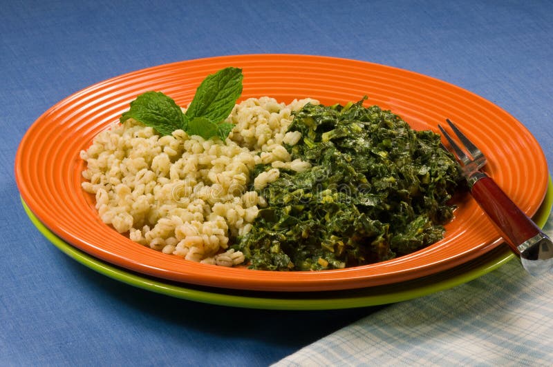 Healthy Plate, Barley and Collard Greens