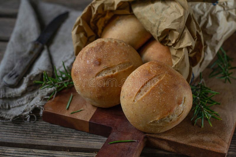 Healthy Rosemary Bread Buns with Wholemeal Flour Stock Photo Image of