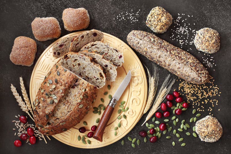 Healthy High Fibre Rye Bread and Seeded Rolls stock image Healthy High Fibre Rye Bread and Seeded Rolls stock image
