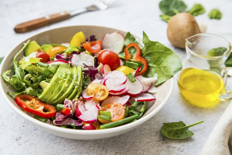 Healthy Salad Bowl with Fresh Vegetables, Avocado, Tomatoes, Pepper ...