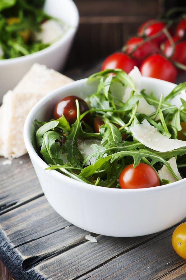 Healthy Salad With Rocket, Tomato And Parmesan Cheese Stock Image