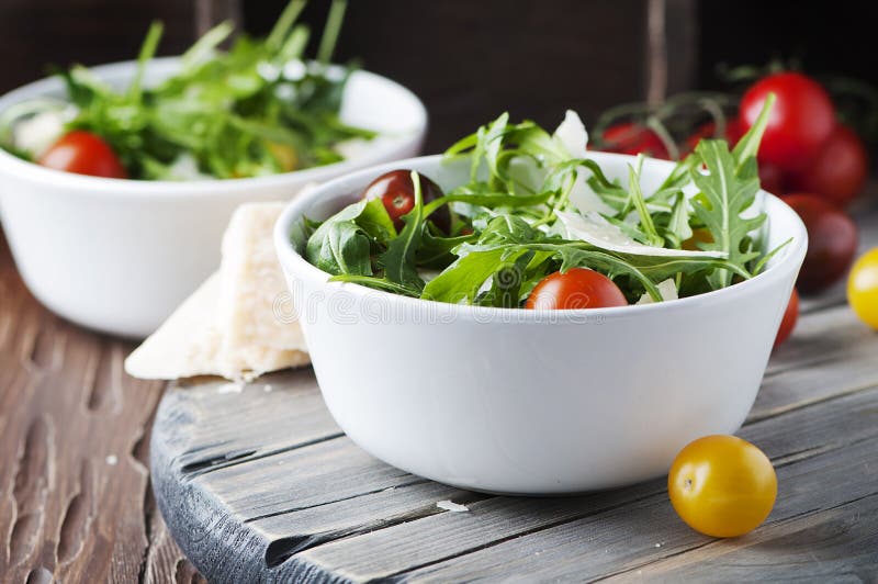 Healthy Salad with Rocket, Tomato and Parmesan Cheese Stock Photo Image of arugula, fresh