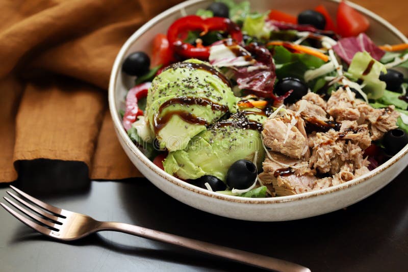 Healthy Salad with Tuna and Avocado. Diet Food Stock Image Image of
