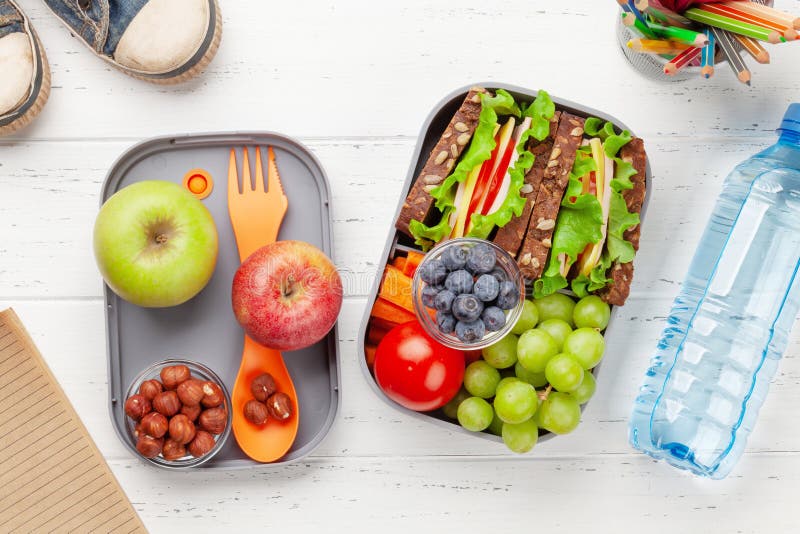 Healthy School Lunch Box with Sandwich and Fresh Vegetables Stock Photo ...