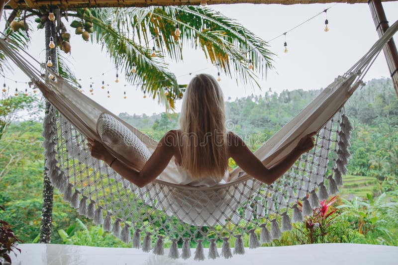 Healthy Sleep in the Open Air at Hammock. Woman Relaxing Stock Photo -  Image of resort, jungle: 140586972