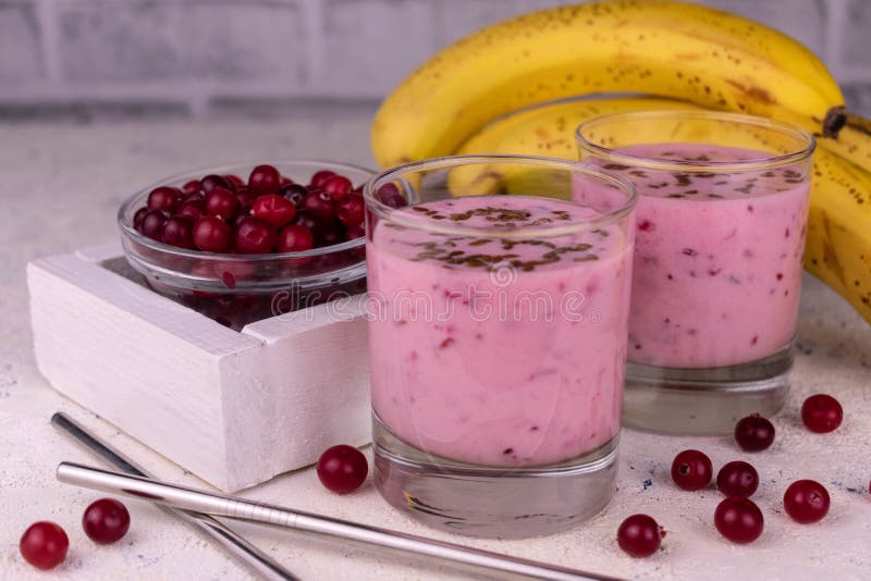 A Healthy Smoothie Made with Cranberry and Flax Seeds. Stock Photo