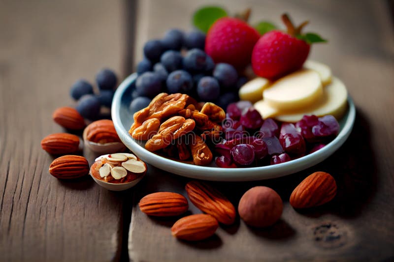 A Healthy Snack Bowl with Nuts and Berries ,generative AI Stock Illustration Illustration of