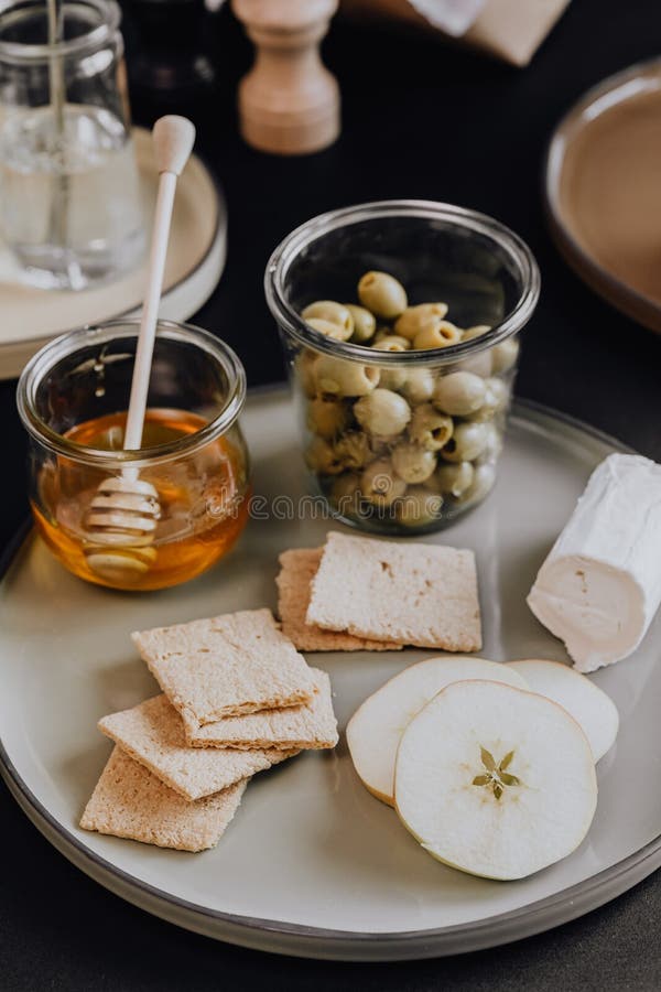 Healthy Snack Olive Apple Crispy Bread Stock Photo Image of brunch