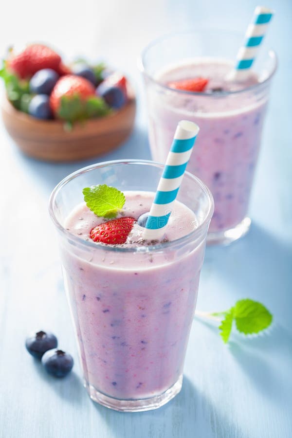 Healthy Strawberry Blueberry Smoothie with Chia Seed Stock Photo