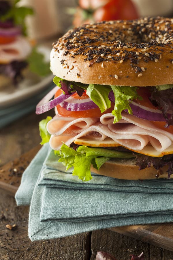 Healthy Turkey Sandwich on a Bagel Stock Image Image of nutritious