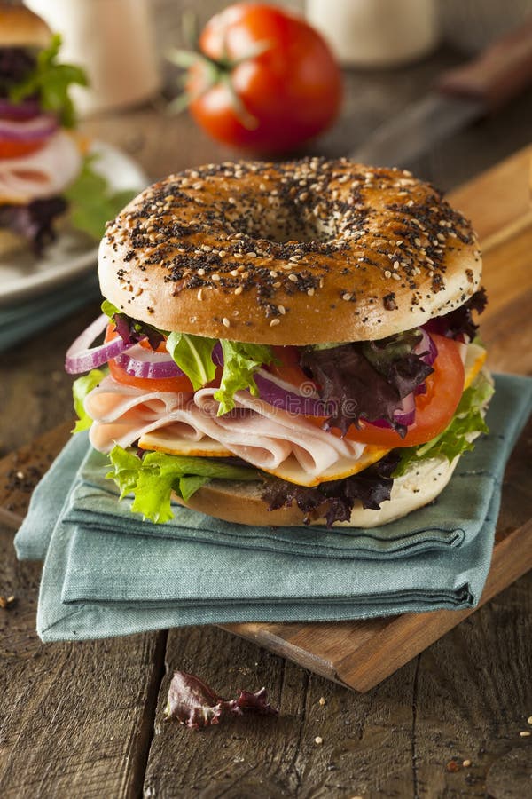 Healthy Turkey Sandwich on a Bagel Stock Image Image of carbohydrates
