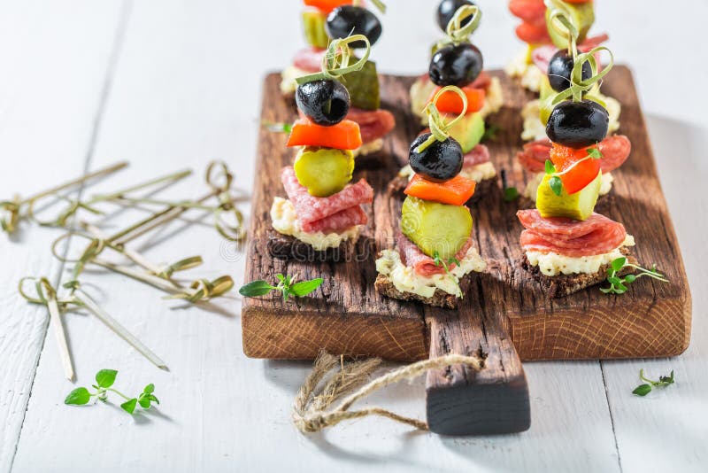 Healthy Various Cold Snacks with Vegetables and Herbs for Party Stock