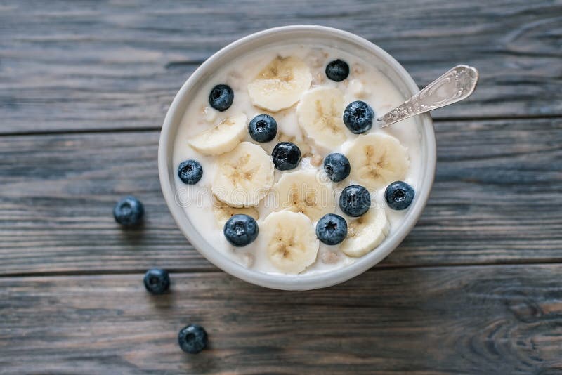 Healthy vegan food concept. healthy breakfast with yogurt and oat granola