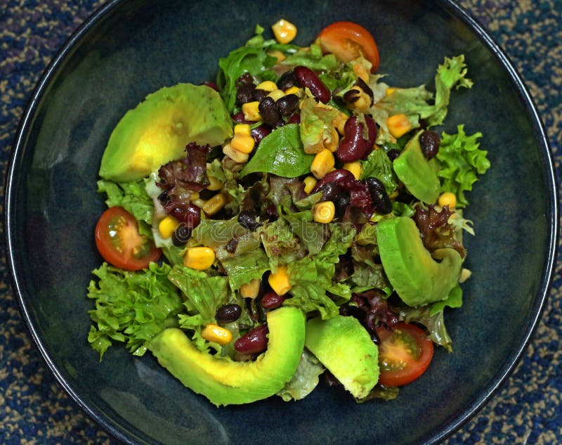 Healthy Vegan Salad with Avocado and Beans Stock Photo Image of