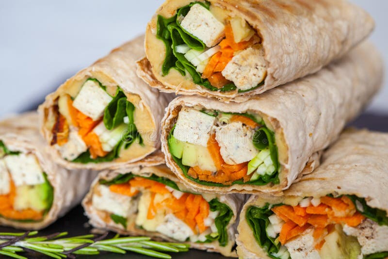 Healthy Vegan Tofu Tortilla Wraps with Tofu and Vegetables Stock Photo ...