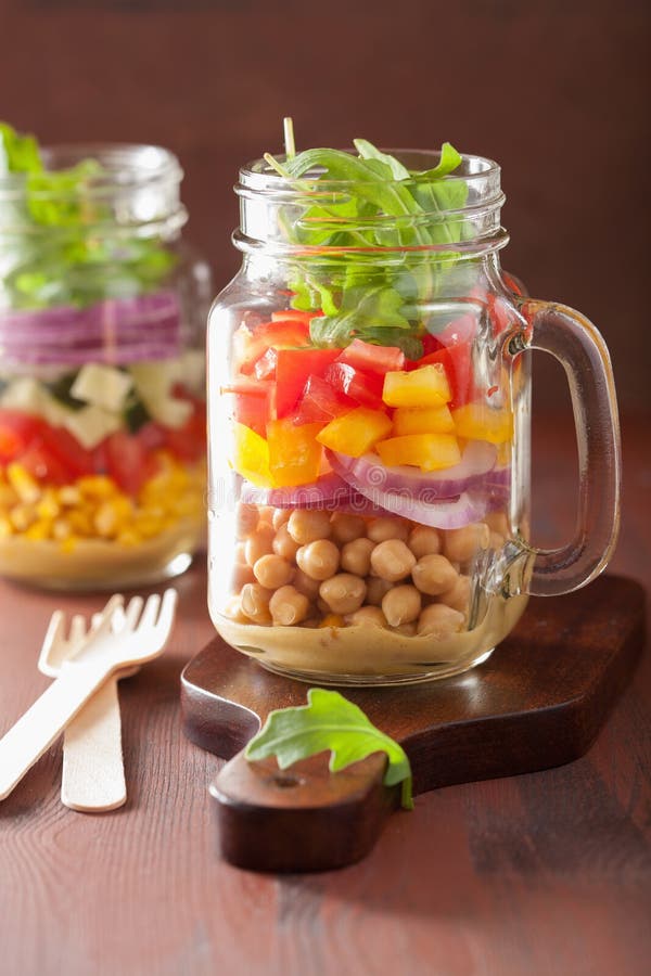 Healthy Vegetable Chickpea Salad in Mason Jar Stock Image Image of