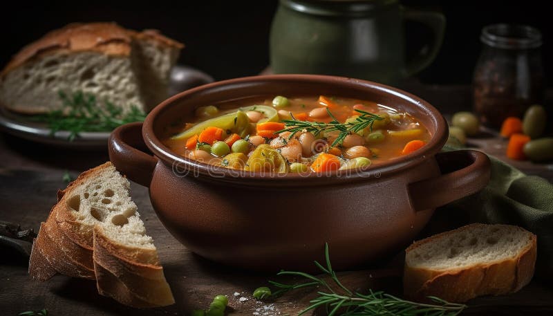 Healthy Vegetable Soup with Homemade Bread Bowl Generated by AI Stock ...