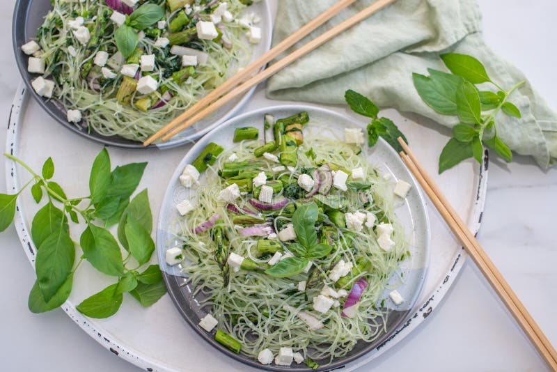 Healthy Vermicelli Noodle Salad with Fresh Herbs and Asparagus Stock Photo Image of cook
