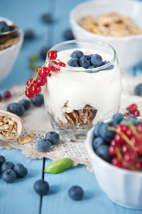 Healthy Yoghurt with Fruits for Breakfast Stock Image - Image of milk