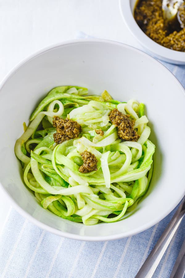 Healthy Zucchini Noddles with Pesto Stock Photo Image of noodles