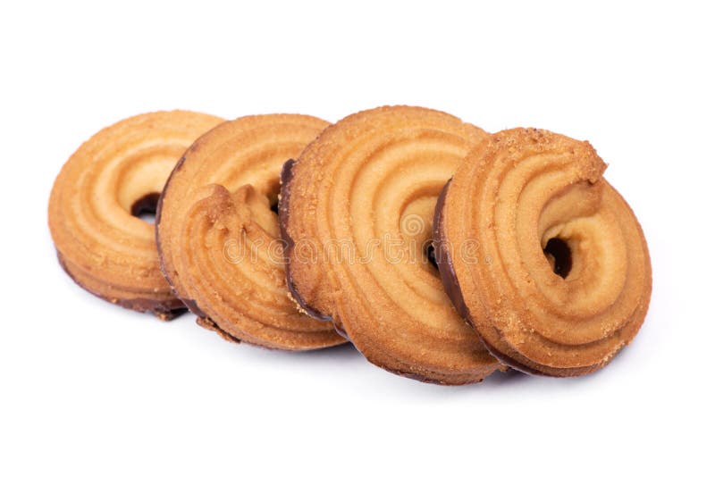 Heap of Butter Ring Cookies with Chocolate Glaze on the Back Side Stock