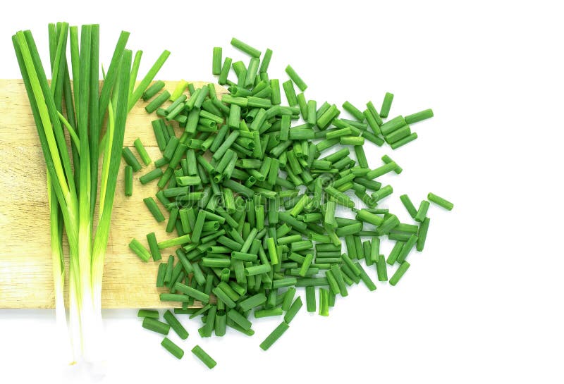 Heap of Chopped Spring Onions Isolated on White Background Stock Image
