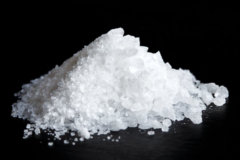 Heap of Fine and Coarse Salt on Black. Stock Photo Image of fine