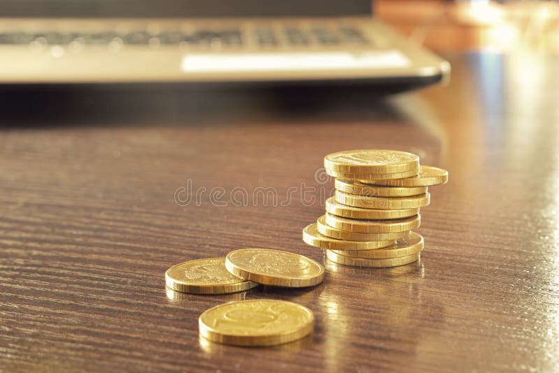 Heap of Gold Coins on a Table in the Room Stock Photo - Image of modern,  pile: 144242002