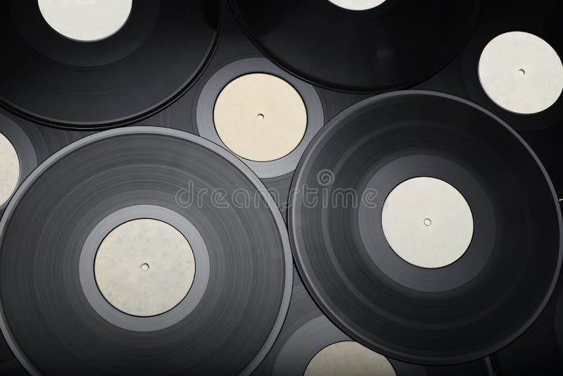 Heap of 12-inch LP vinyl records with blank labels royalty free stock photos