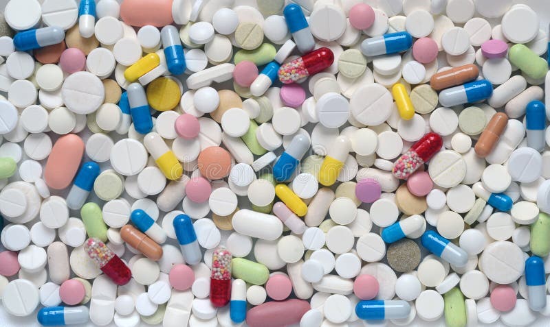Heap of medicine pills and capsules from above. stock image Heap of medicine pills and capsules from above. stock image
