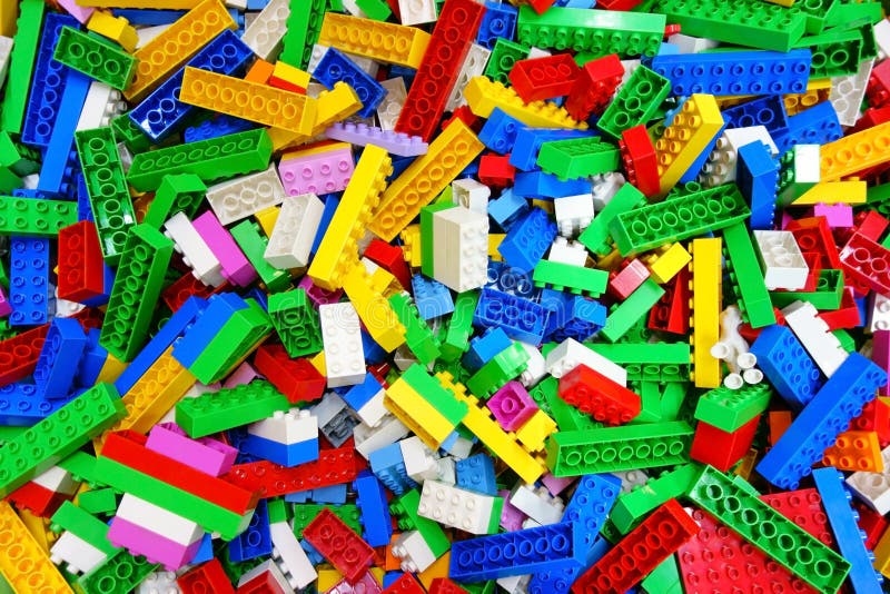 Heap Messy Toy Multicolor Lego Building Bricks. Top view heap Lego building bricks Childhood Toy royalty free stock photos