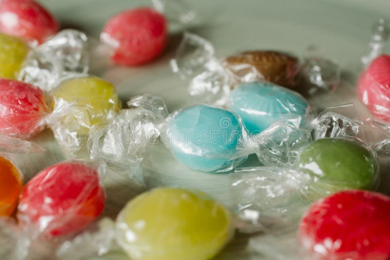 Heap of multicolor fruity candies as texture and background for design. Many different candies of different flavors. royalty free stock photos
