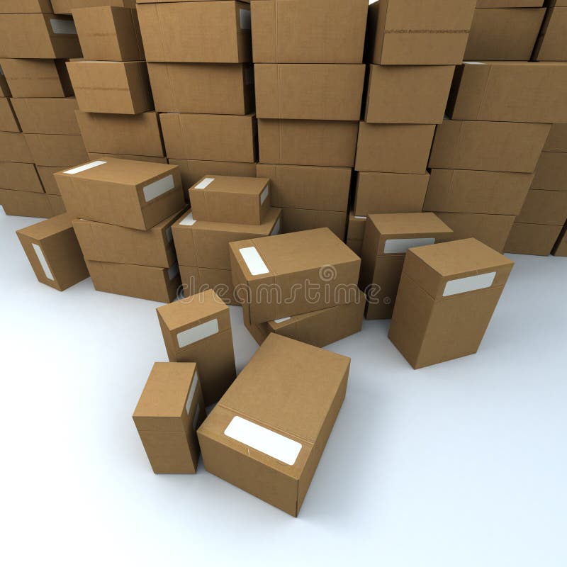 Huge pile of cardboard boxes. Pile boxes illustrations