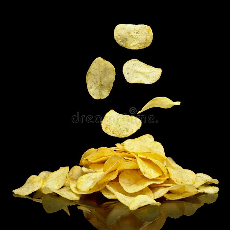 Heap of Potato Chips with Falling Chips Stock Image Image of junk