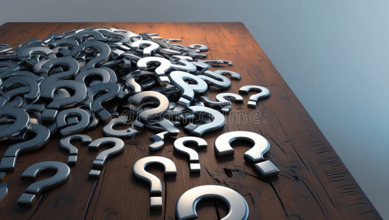 Heap of Question Marks on Table, Concept Representing Confusion, Questions, or Solutions royalty free illustration