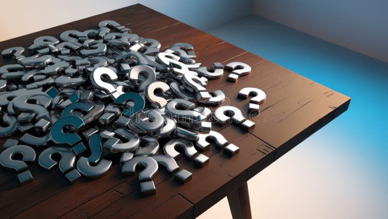 Heap of Question Marks on Table, Concept Representing Confusion, Questions, or Solutions royalty free illustration