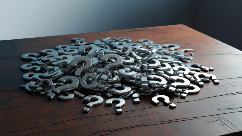 Heap of Question Marks on Table, Concept Representing Confusion, Questions, or Solutions stock illustration